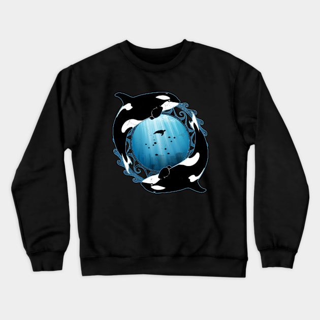 Orcas on Underwater Background Crewneck Sweatshirt by NicGrayTees